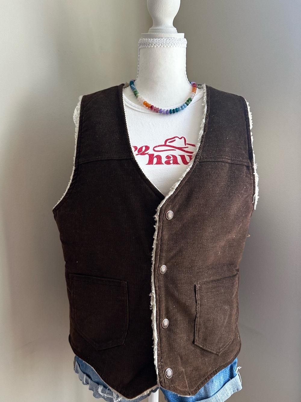 Unisex Brown Sherpa-Lined Corduroy Vest